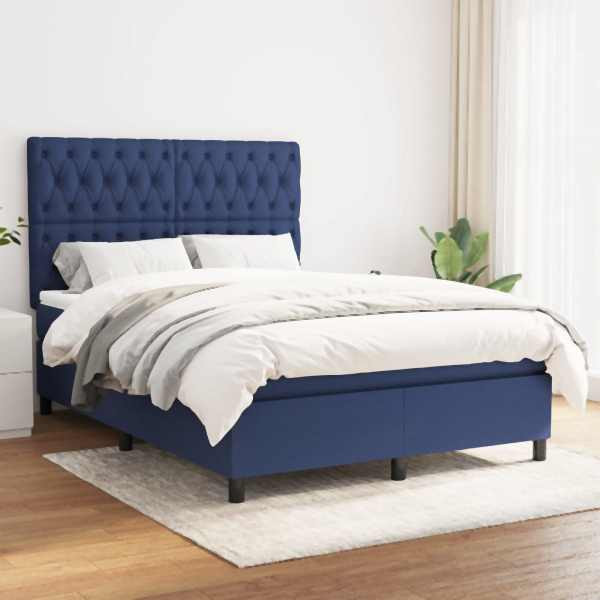 vidaXL Boxspringbett mit Matratze Blau 140x190 cm Stoff, 3142015