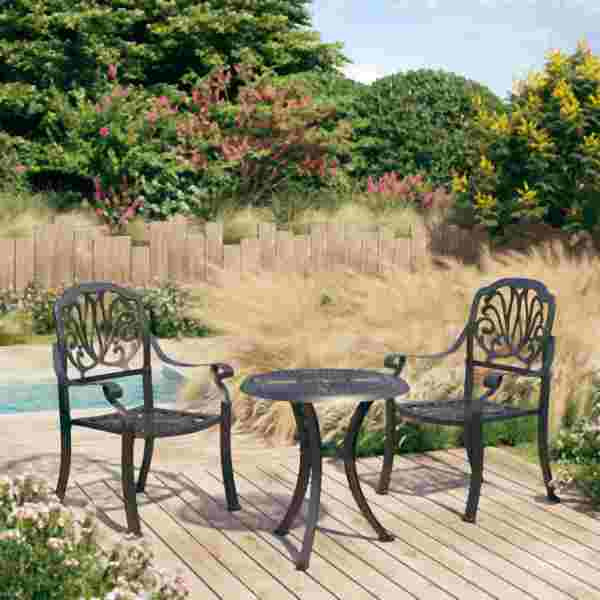 vidaXL 3-tlg. Bistro-Set Aluminiumguss Schwarz, 3070566
