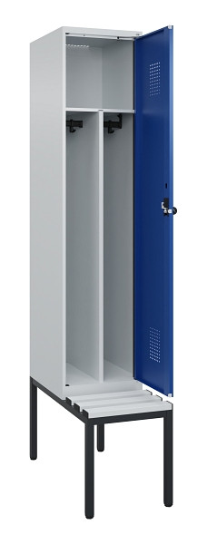 C+P Spind Evolo PLUS, 1 Abteile, 2120x400x815mm, 7035/5010, Haken 4, Drehriegel, Sitzfläche Kunststoff, Sitzbank, Trennwand, 0490507-12F S10060