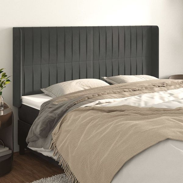 vidaXL Kopfteil mit Ohren Dunkelgrau 163x16x118/128 cm Samt, 3119873