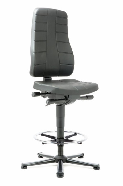 bimos All-In-One Highline Arbeitsdrehstuhl mit Gleiter und Fußring und PU-Schaum schwarz, 570-830 mm, 9641-2000