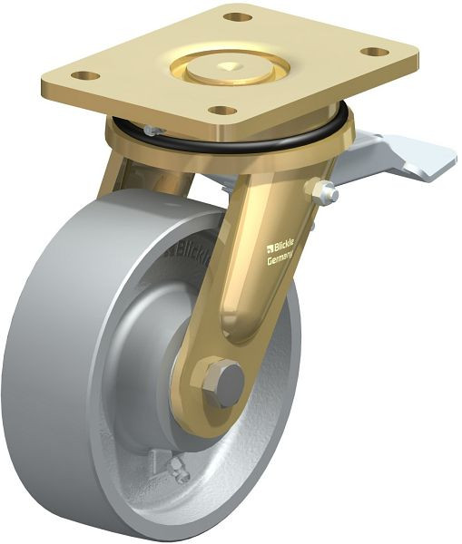 Blickle LS-G 150K-ST Stahlgeschweißte Schwerlast-Lenkrolle, schwere Drehkranz-Ausführung mit Feststeller, Guss, Grau, 236166