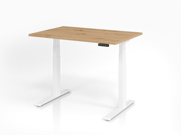 Hammerbacher Schreibtisch XDKB12, 120 x 80 cm, Platte: Asteiche, 25 mm dick, ABS-Dickkante, Rechteckform, Weiß, VXDKB12/R/W