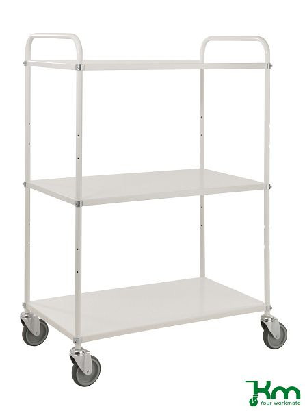 Kongamek Leichter Etagenwagen, 4 Lenkrollen, 2 davon mit Bremsen, Weiß, 3 Böden, KM4123B