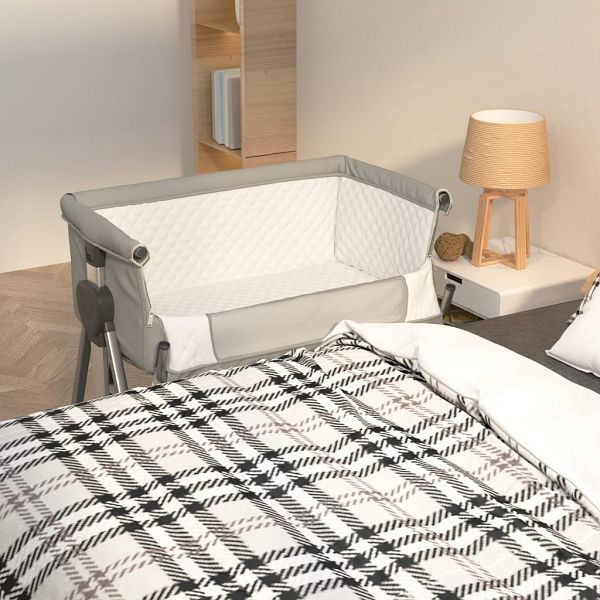 vidaXL Babybett mit Matratze Hellgrau Leinenstoff, 10289