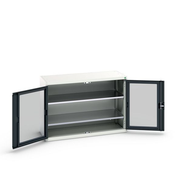 bott verso Flügeltürschrank mit Sichtfenster, mit 2 Fachböden, BxTxH: 1300 x 550 x 900 mm, Lichtgrau / Anthrazitgrau, 16926661.19