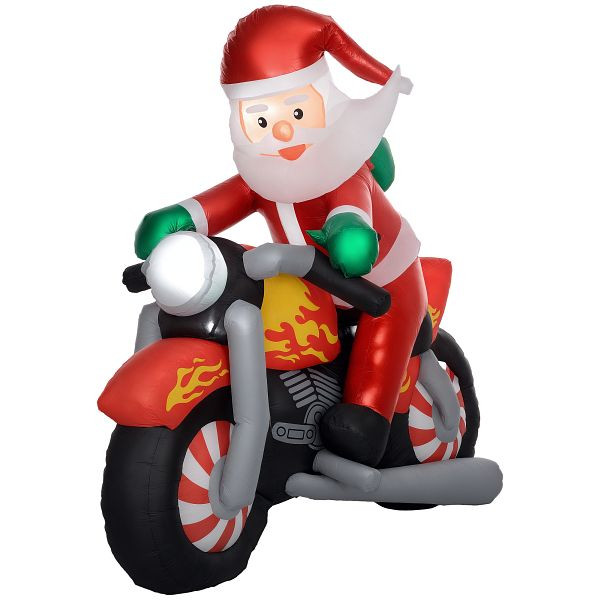 Outsunny Weihnachtsmann auf Motorrad, Gartendeko, LEDs, aufblasbar, wetterfest, 180 x 95 x 170 cm, 844-952V90RD