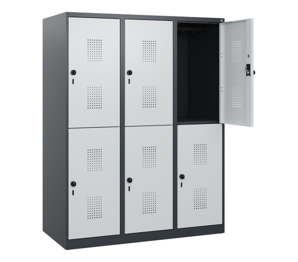 C+P Doppelstöckiger Spind Evolo PLUS, 6 Fächer, 1530x1200x500mm, 7016/7035, Drehriegel, 0493005-32 S10017