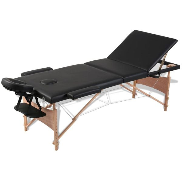 vidaXL Massageliege Klappbar 3-Zonen mit Holzgestell Schwarz, 110081