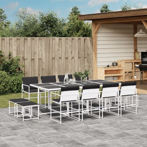 vidaXL 13-tlg. Garten-Essgruppe mit Kissen Weiß Textilene, 3295115