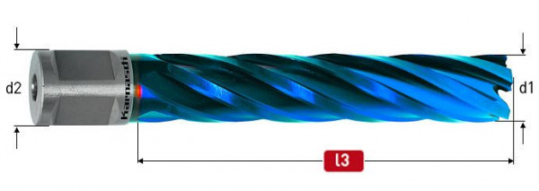 Karnasch HSS-XE+DURABLUE-beschichteter Kernbohrer, Weldonschaft 19mm, Nutzlänge 80mm, Blue-Line80 d=33mm, 201285033