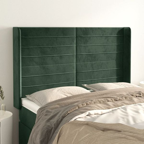 vidaXL Kopfteil mit Ohren Dunkelgrün 147x16x118/128 cm Samt, 3119771