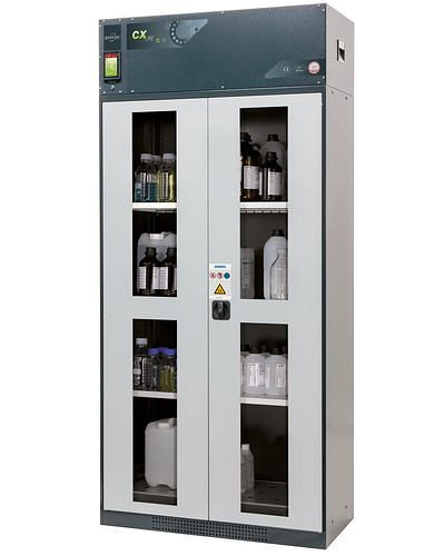 asecos Chemikalien-Umluftschrank Custos, Türen grau, 3 Einlegeböden und Bodenwanne, Typ C-103, 248475