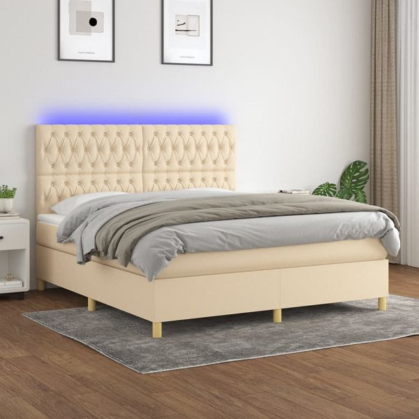 vidaXL Boxspringbett mit Matratze & LED Creme 180x200 cm Stoff, 3135698