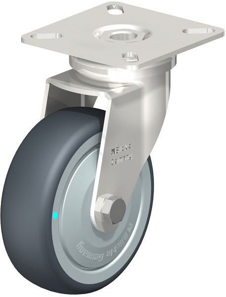Blickle LPXA-TPA 75KD-FK Edelstahl-Apparate-Lenkrolle mit Anschraubplatte, Thermoplastisches Gummi-Elastomer, Grau, 754986