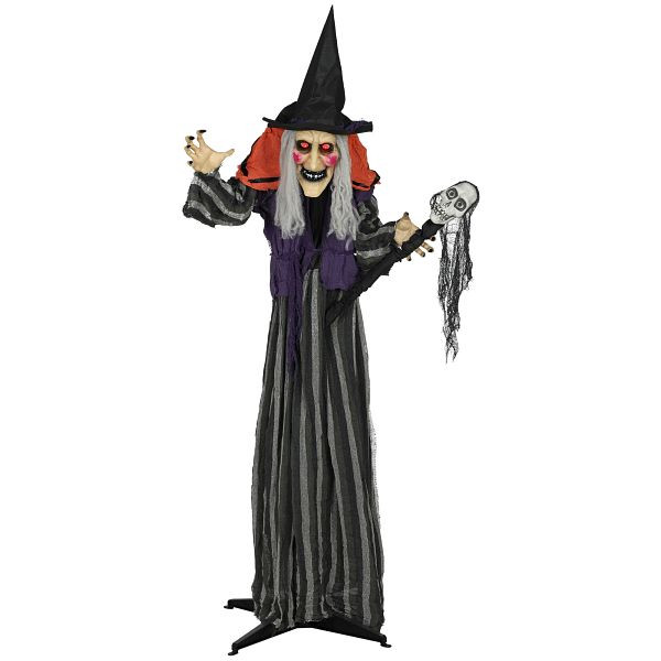 Outsunny 160 cm Halloween Dekoration Halloween Hexe mit LED-Lichter, Soundfunktion verstellbare Arme, Körper, 84J-101V00OG