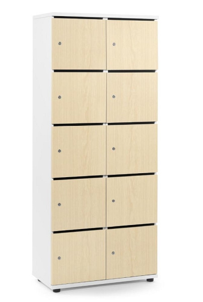 Deskin Schließfachschrank OFFICE-LINE mit 10 Fächern, Ahorndekor, 800 x 420 x 1890 mm, mit Posteinwurf, 10 Abteile, Korpus: Weiß, 290108