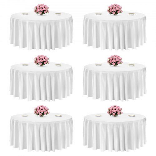 VEVOR 6 Stk. runde Tischdecken 3352 mm, knitterfrei, maschinenwaschbares Polyestergewebe, Weiß für Partys/Hochzeiten, DLZB132INCHBQ9NPD001V0