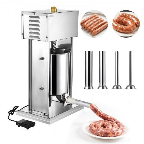 VEVOR elektrischer Wurstfüller 10 L Edelstahl, Geschwindigkeitsregelung & Pedal, inkl. 4 Wurstfüllrohre, DDKGCJLS10L0V2TYT001V2