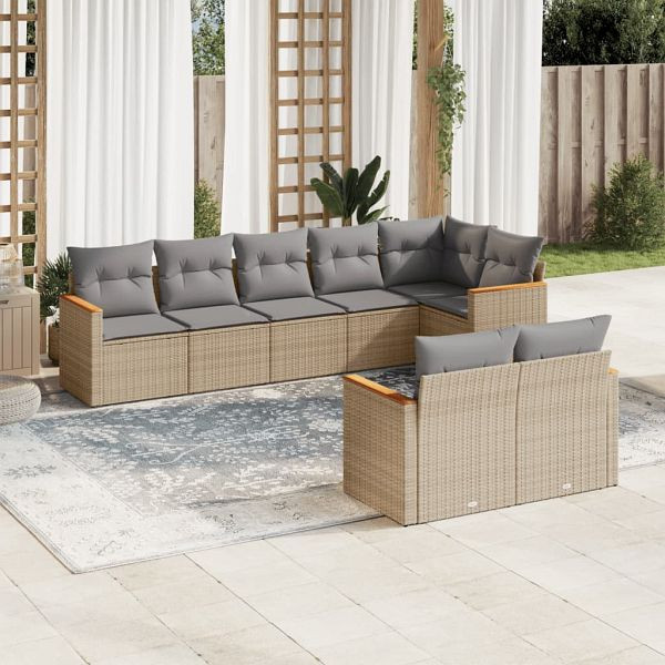 vidaXL 8-teilig Garten-Sofagarnitur mit Kissen Beige Poly Rattan, 3258552