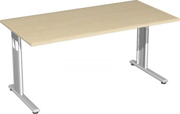 geramöbel Schreibtisch höhenverstellbar, C Fuß Flex, 1600x800x680-820, Ahorn/Silber, S-617103-AS