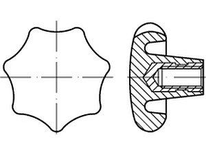 Sterngriffe DIN 6336 Kunststoff schwarz K 50 M 10 Gewindebuchse Messing VE=S (10 Stück)