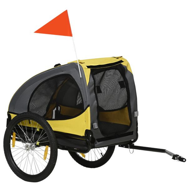 PawHut Hundeanhänger, klappbarer Fahrradanhänger, Anhänger für Hunde, Gelb, D00-169V00YL