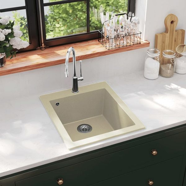 vidaXL Granitspüle Einzelbecken Beige, benutzerfreundlich, 144850