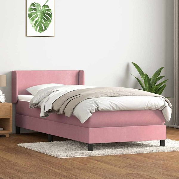 vidaXL Boxspringbett mit Matratze Rosa 80x220 cm Samt, 3317972