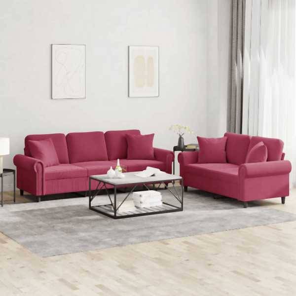 vidaXL 2-tlg. Sofagarnitur mit Kissen Weinrot Samt, 3202274