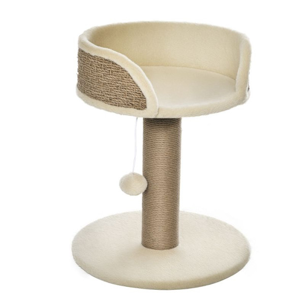 PawHut Kratzbaum Katzenbett Katzenkorb, inkl. Ball, 40 cm x 40 cm x 49cm, Natur + Cremeweiß, D30-329
