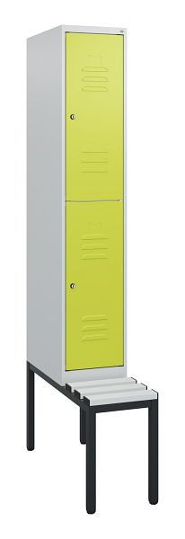 C+P Doppelstöckiger Spind Classic PLUS, 1950x300x815mm, 7035/0024, Zylinderschlösser, mit untergebauter Sitzbank, 0803505-10 S10085