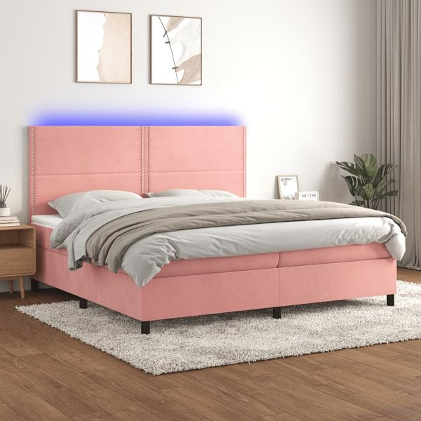 vidaXL Boxspringbett mit Matratze & LED Rosa 200x200 cm Samt, 3136088