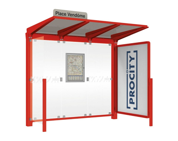 Procity Wartehalle Venedig - 1 Schaukasten 2000 + 1 Seitenverkleidung, Farbe RAL 3020, Maße: Breite 2500 x Höhe 2422 x Tiefe 1520 mm, 529652.3020