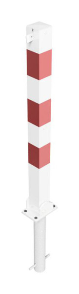 Schake Absperrpfosten Stahlrohr 70 x 70 mm umlegbar, für Vorhangschloss, zum Einbetonieren mit Bodenhülse, weiß beschichtet, 470UVHB