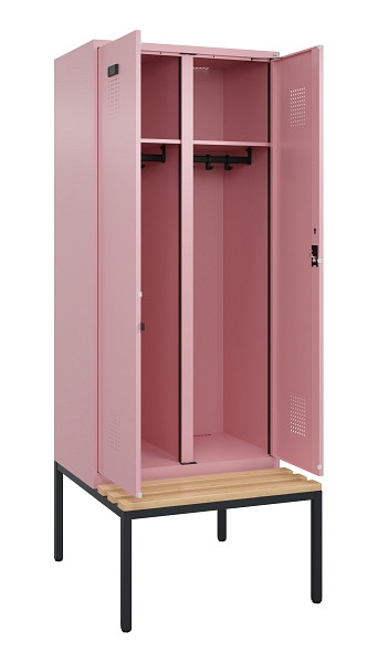 C+P Schwarz-Weiß-Spind Evolo PLUS, Bank, 2 Abteile, 2120x800x815mm, 3015/3015, Zylinderschloss, Sitzfläche Buche-Hartholz, Sitzbank, 0490527-22 S10051
