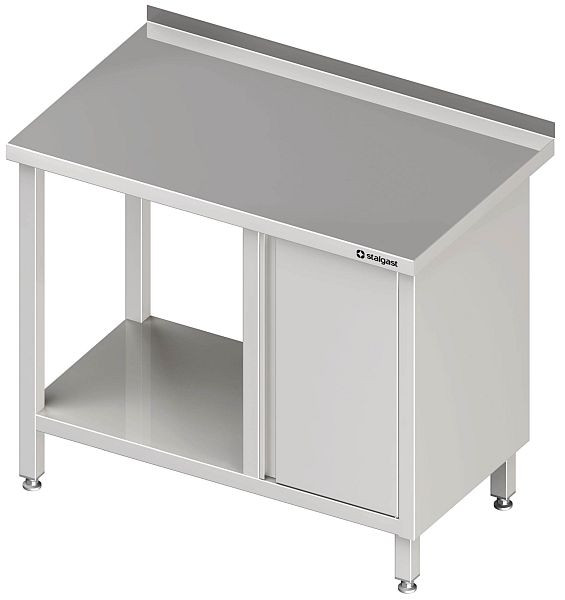 Stalgast Arbeitstisch mit Grundboden, 900x700x850 mm, mit Flügeltürschrank links, ohne Aufkantung, verschweißt, VAT09712L