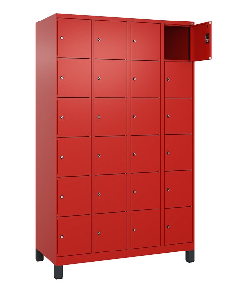 C+P Schließfachschrank Evolo PLUS, mit Füßen, 24 Fächer, 1950x1200x500mm, 3020/3020 Verkehrsrot, 049010-406 S10025