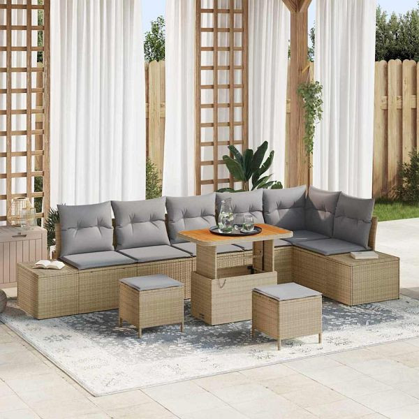 vidaXL Garten-Sofa-Set 9-teilig Beige und Hellgrau 90 x 55 x 71 cm, 3364757