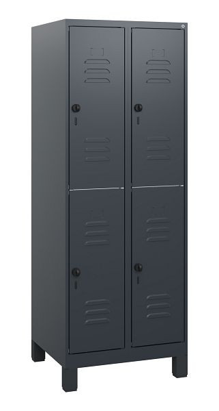 C+P Doppelstöckiger Spind Classic PLUS, Füße, 2 Abteile, 1630x600x500mm, 7016/7016, Drehriegel, 0803105-20 S10012