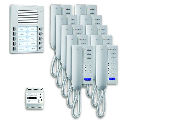 TCS Türkontrollsystem audio:pack AP für 10 Wohneinheiten, mit Außenstation PES 10 Klingeltasten, 10x Türtelefon ISH3030, Steuergerät BVS20, PPA10-EN/02