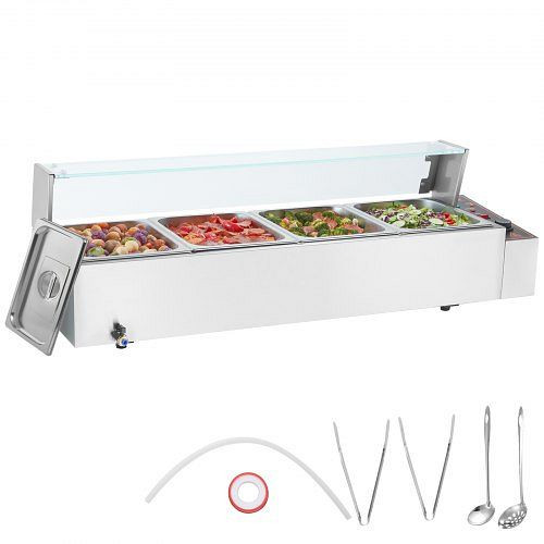 VEVOR Speisenwärmer Chafing Dish Gastronormbehälter 4x8Qt Glasschild Kommerziell, SYSPBWQBLZK4RHM29V2