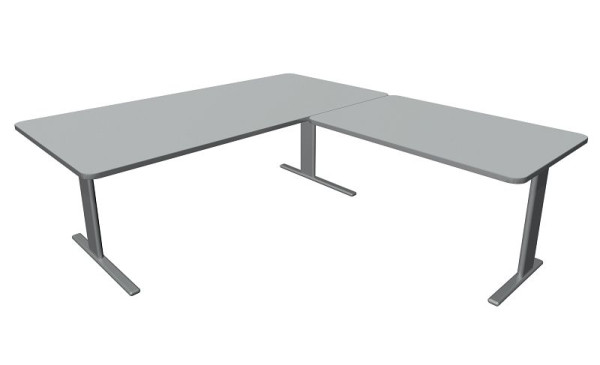 Kerkmann Schreibtisch Unic B 2000 x T 1000 x H 750 mm, Anbauelement 1000 x 600 mm, lichtgrau, 11334811