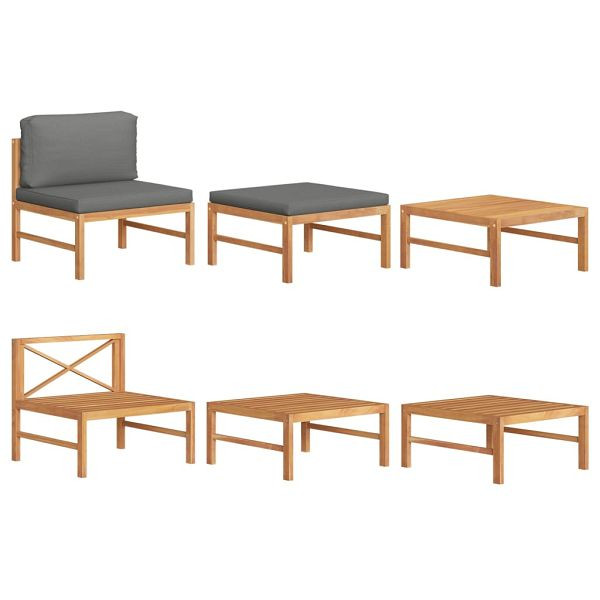 vidaXL 3-tlg. Garten-Lounge-Set mit Dunkelgrauen Kissen Teakholz, 316115