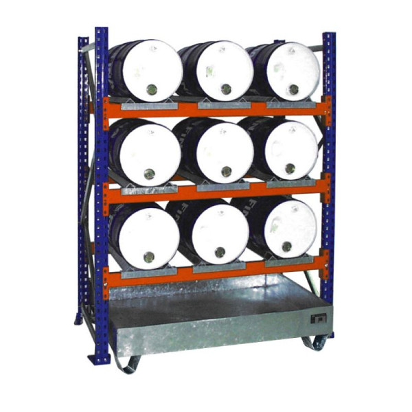STEIN HGS Fassregal mit Auffangwanne Serie 3000 Grundregal, 215 Liter, 9 x 60 L, ohne Gitterrost, 79136.0003