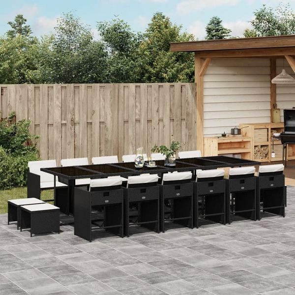 vidaXL 17-teilig Garten-Essgruppe mit Kissen Schwarz Poly Rattan, 3277949