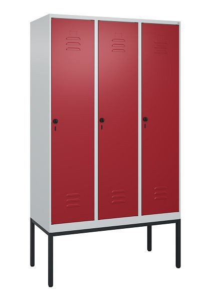 C+P Umkleidespind Classic PLUS mit Mitteltrennwand, Gestell, 3 Abteile, 2120x1200x500mm, 7035/3003, Sicherheits-Drehriegel, 0800307-32F S10001