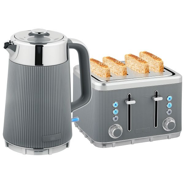 HOMCOM 2200W, 1,7L Wasserkocher mit Schnellkochfunktion, Entkalkungsfilter und 4-Scheiben-Toaster mit 7 Bräunungsstufen, Grau, 800-266V90GY