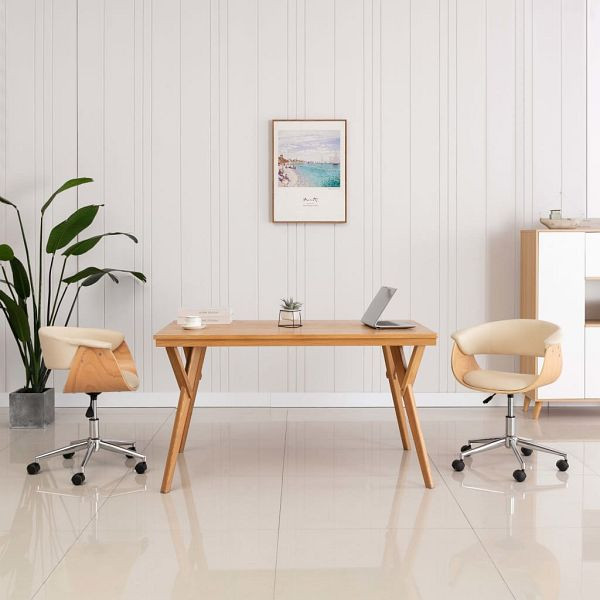 vidaXL Esszimmerstühle 2 Stück Drehbar Creme Kunstleder, 3054878
