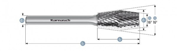 Karnasch Hartmetall-Frässtift unbeschichtet WKN/WKN d1= 12,0 / l2= 25 / d2= 6 / l1= 70mm Combi+Form, 114058100